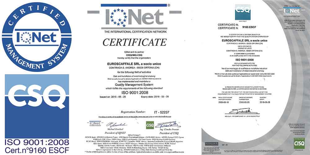 certificato iso9001-2008 Euroscaffale composizione