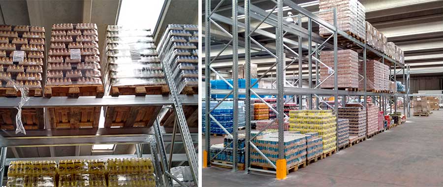 scaffali industriali portapallet su 2 livelli di carico per distribuzione di bevande modello E90 euroscaffale