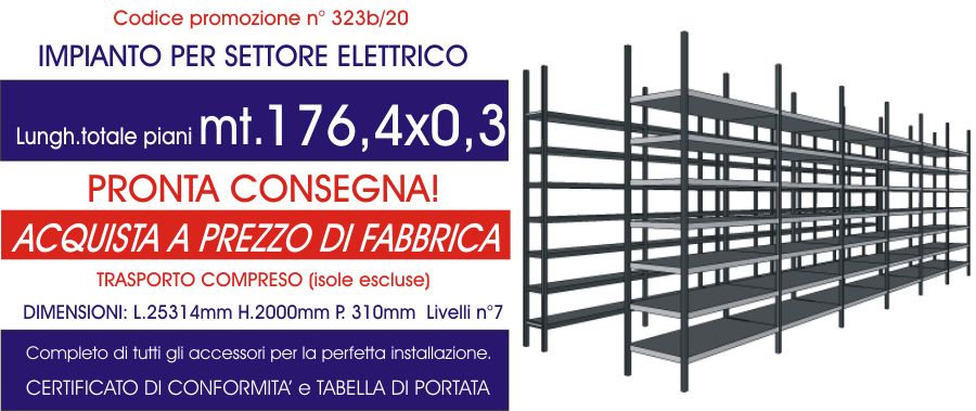 offerta Euroscaffale per scaffali magazzino settore elettrico modello E40 da 176,40 mt lineari